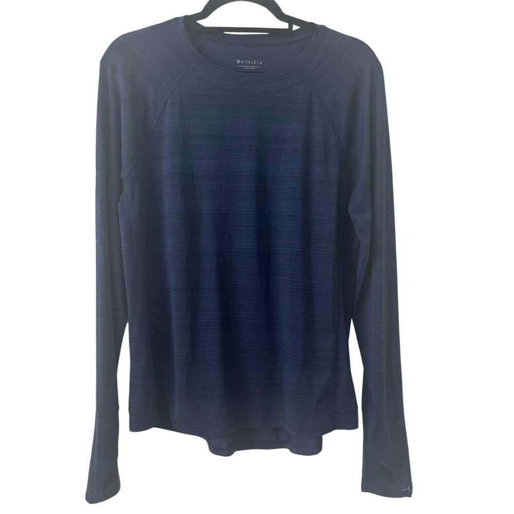 Athleta Pullover Workout Top Women's Size Medium Purple Stripe Long Sleeves